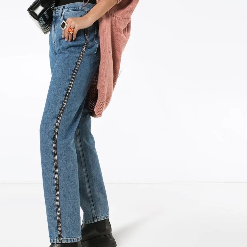 NWT Christopher Kane 28 Crystal Embellished Side Stripe Jeans Denim Rhinestone
